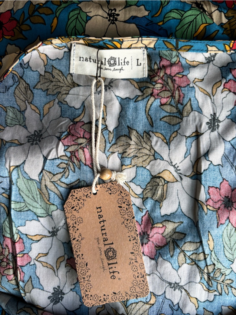 NWT Natural Life Claire Floral Maxi Dress Blue Cream Boho Cottagecore Large - Picture 8 of 10